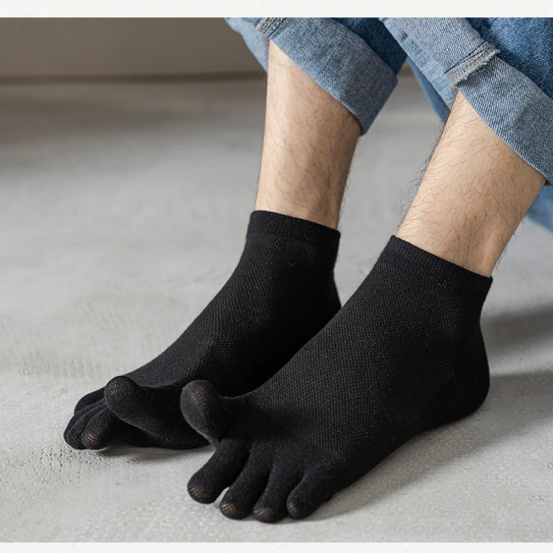 5 Pairs Men Summer Mesh Socks Five Finger Sock Low Cut Toe Socks with Separate Fingers Cotton Sports Socks