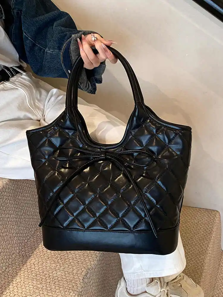 Bolsos de mano Vintage de piel sintética para mujer, bolso de mano versátil de gran capacidad para ir al trabajo, bolsos de un solo hombro con control de diamantes, Otoño Invierno