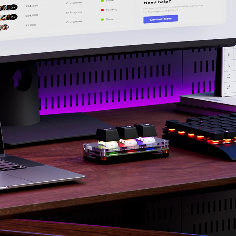 RGB Ctrl X C V Shortcut One Handed Keyboard 3-Key Macro Keypad USB Type-C Gaming Mechanical Keyboard for Working and Gaming