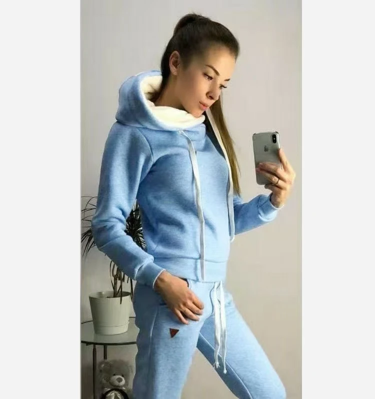 Solide Frauen Trainingsanzug Casual Hoodies Sweatshirt Hose Set Lounge Tragen Sport Anzug 2PCS Herbst Winter Kleidung – Detail 7