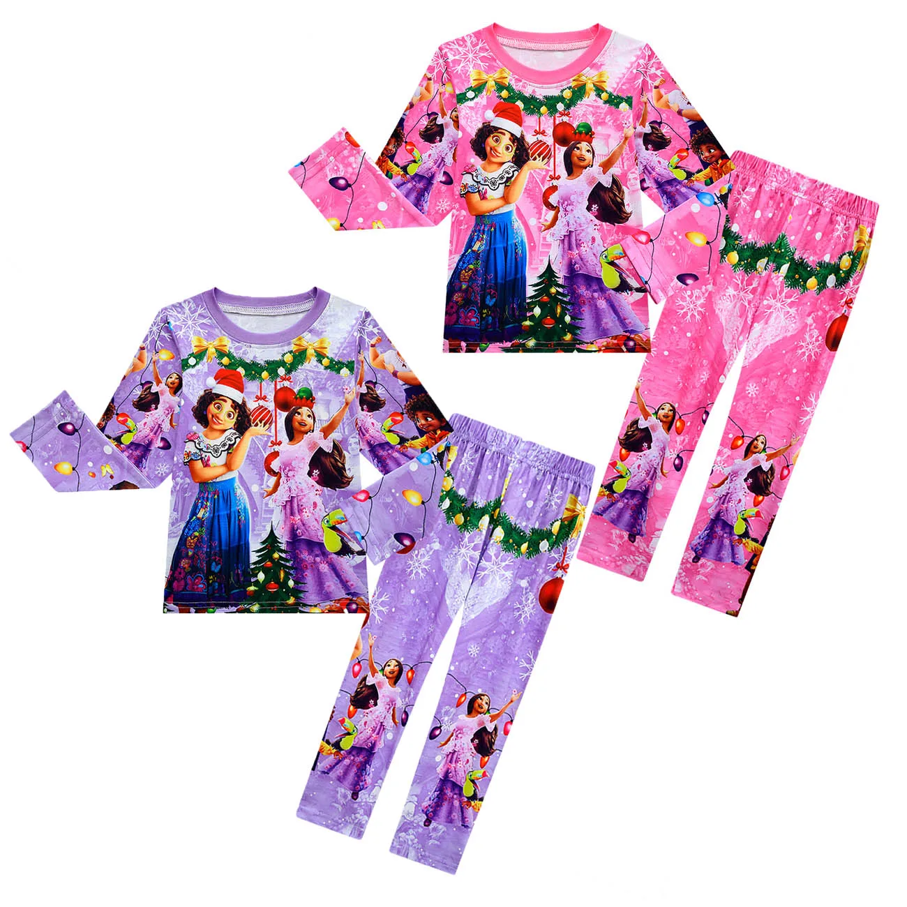 

kids Girls Encanto Mirabel Pajamas spring autumn Long Sleeve clothes Tshirt + Pants Sets Christmas Costume Children Santa Outfit