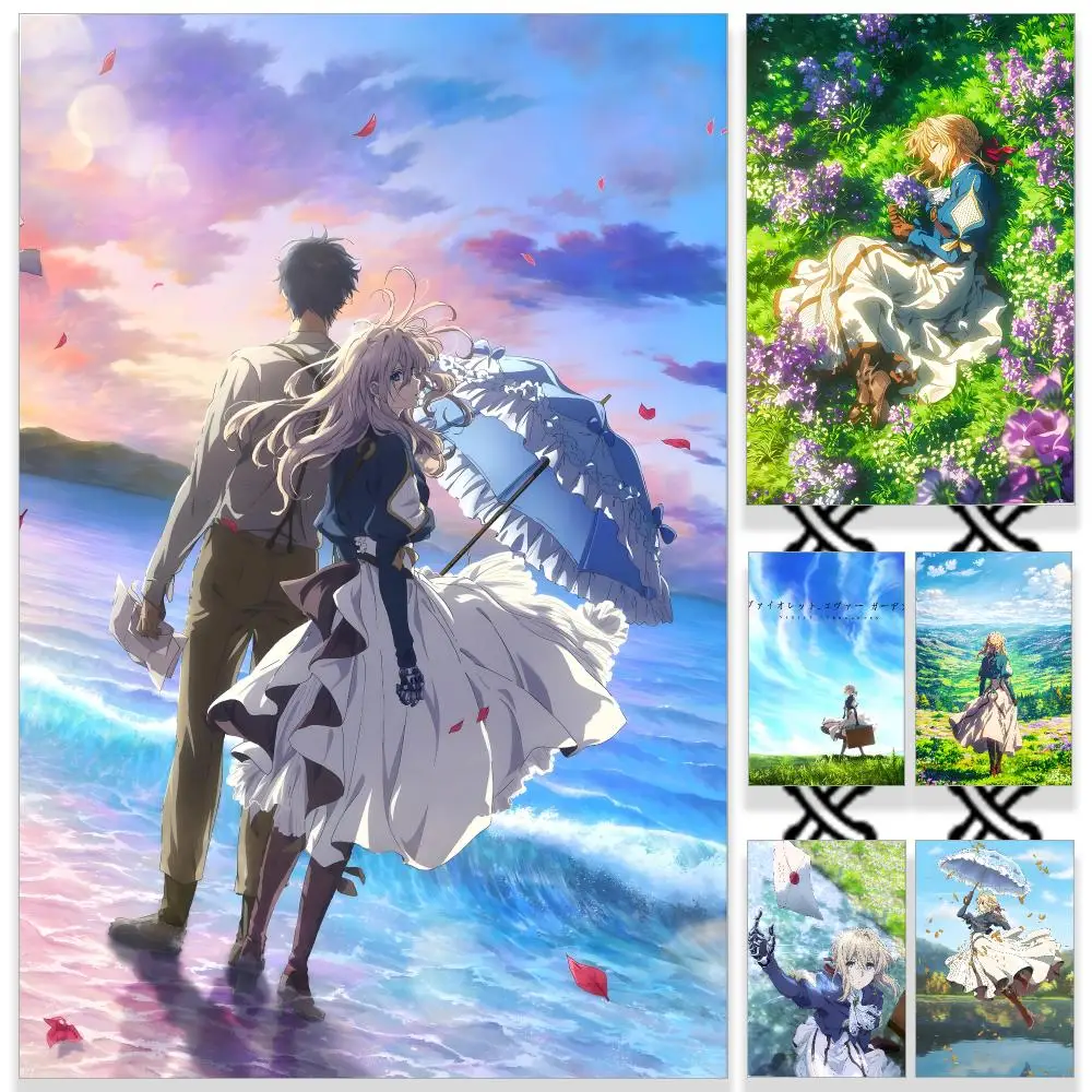 Anime V-Violet Evergarden Poster HD Waterproof PP Self-Adhesive Removable Wall Art Poster for Bedroom Cafe Gym Home Decor Gift