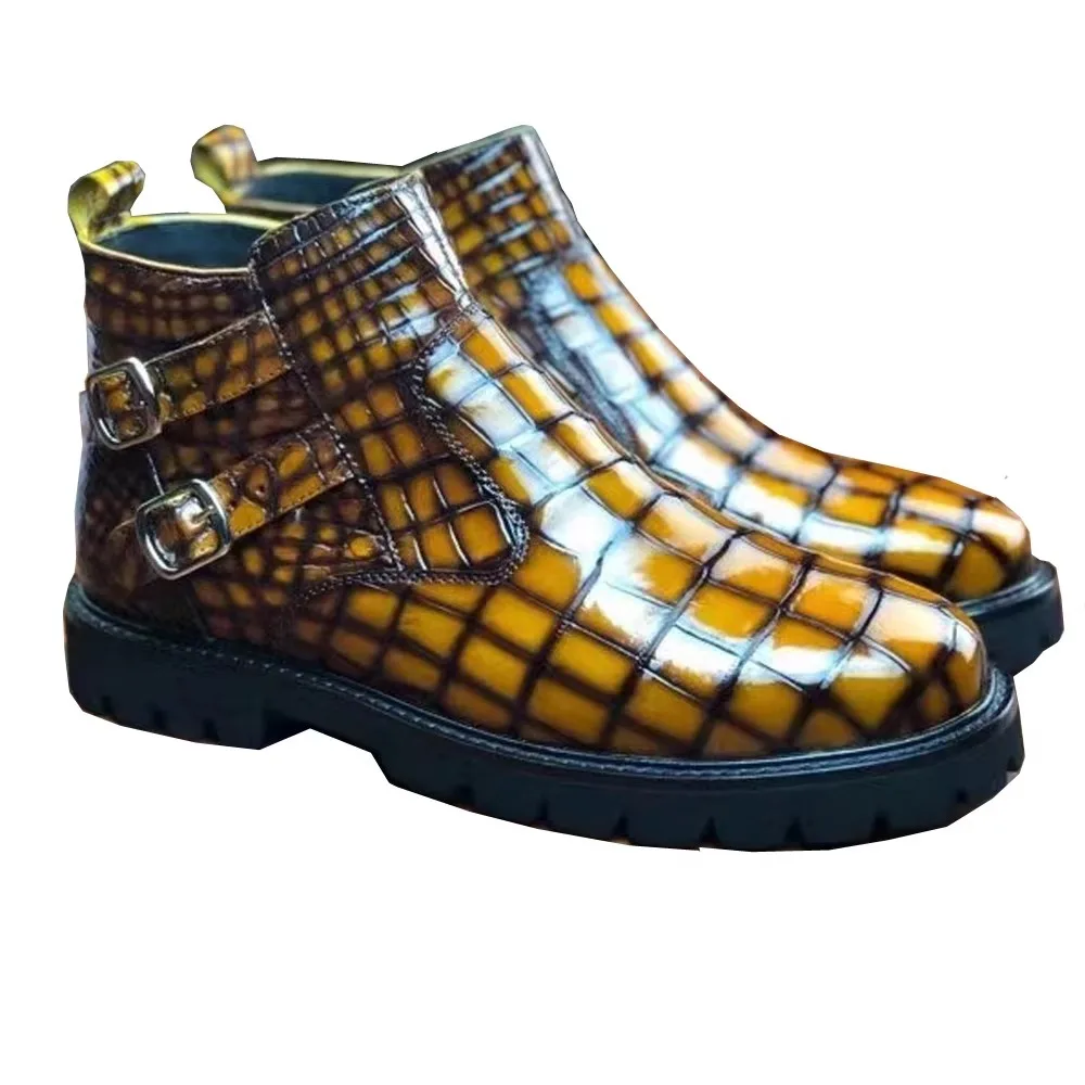 yingshang new arrival men crocodile boots male shoes brown brush color shoes