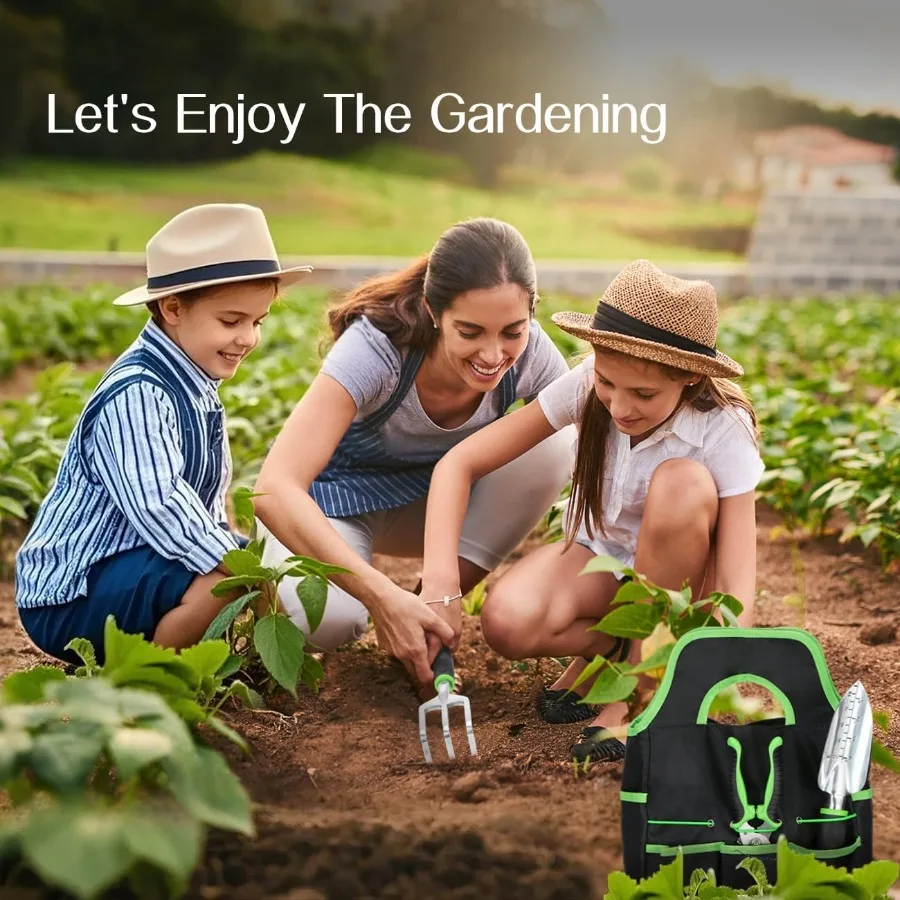 مجموعة أدوات البستنة شديدة التحمل مكونة من 8 قطع مع قبضة مطاطية غير قابلة للانزلاق وحقيبة حديقة كبيرة من سبائك الألومنيوم للزراعة الخارجية مثالية لـ