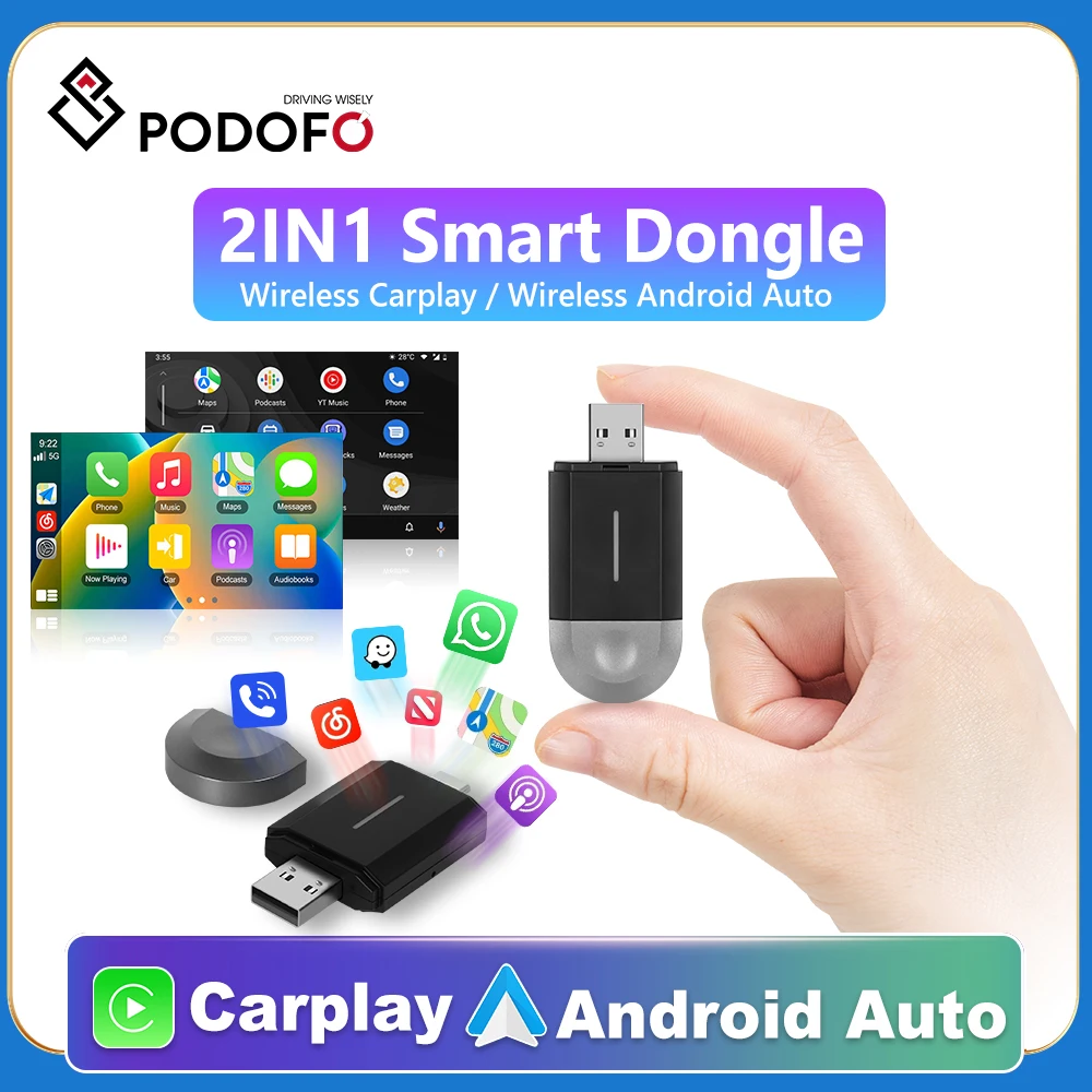 Podofo Carplay Ai Box Wireless CarPlay Car Adapter Wireless Carplay Dongle Plug Play for Universal Toyota Mazda Nissan Camry