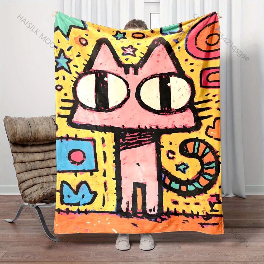 

1 шт., теплые одеяла с розовым кошачьим принтом в мультяшном стиле для взрослых и детей, мягкие и удобные, подходят для дома, путешествий, автомобиля, подходят для всех сезонов.