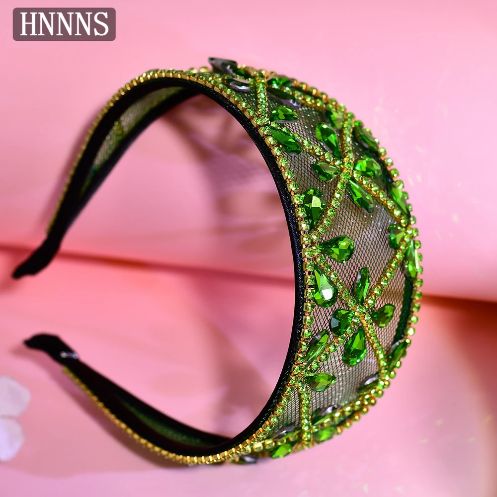 TOPQUEEN Retro Bride Green Beaded Wedding Hair Accessories Hand-Inlaid Ladies Fashion Christmas Party Everyday Headband YXA30