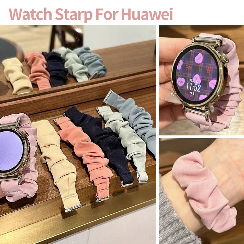 Cute Soft Fabric Scrunchie Strap for Huawei Watch 6 6pro GT6543 Solid Elastic Wristband Women Watch Replacement 18 20 22mm Band