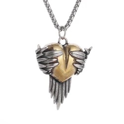 Fashionable Retro Heart-Shaped Angel Wings Pendant Necklace for Men Women Romantic Trendy Jewelry Gifts Wholesale