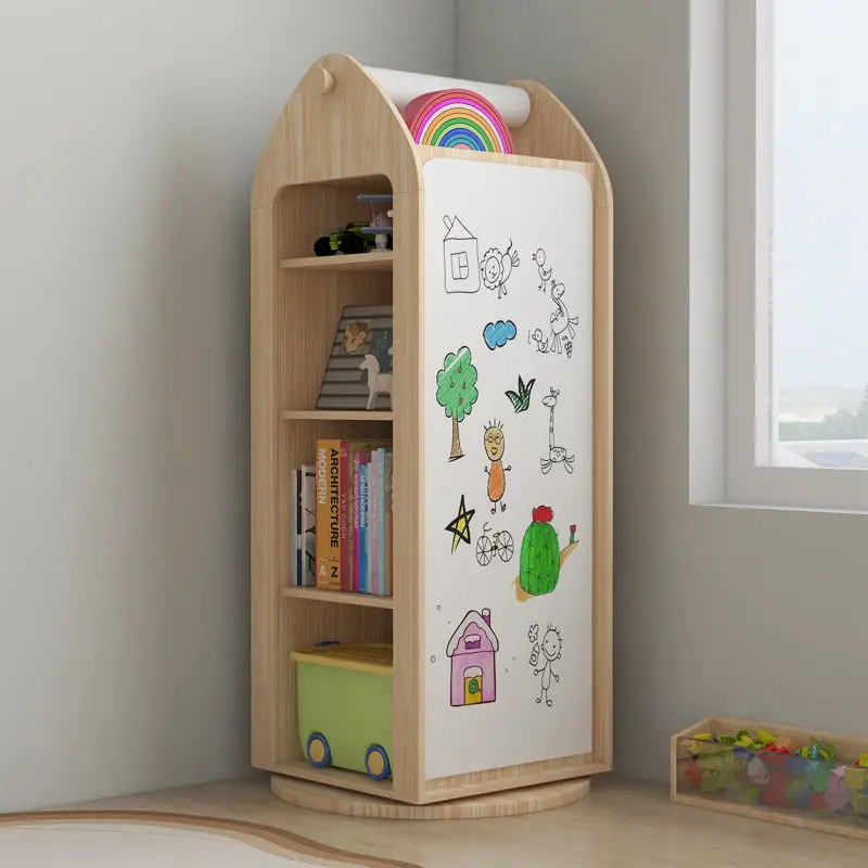Rotating bookshelf Floor-to-ceiling all solid wood bookcase Picture book rack Storage rack