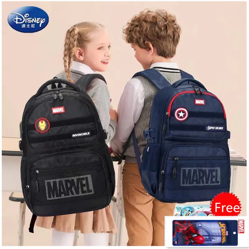 Disney-Mochila ortopédica para meninos, bolsas escolares de lazer Homem-Aranha de Ferro, presente infantil, bolsa de ombro primária, nova