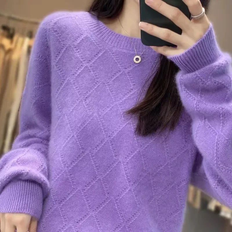 2024 New cashmere sweater women\'s sweater in autumn and winter 100% merino wool fashion O-neck autumn warm pullover top