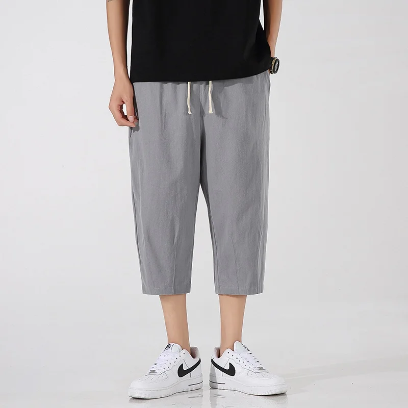 Eis Seide Dünne Männer der Sommer orts Lose Breite Bein Baumwolle Leinen Hosen Harajuku Sle Casual Lose Fit Jugendliche Energie trendige Marke