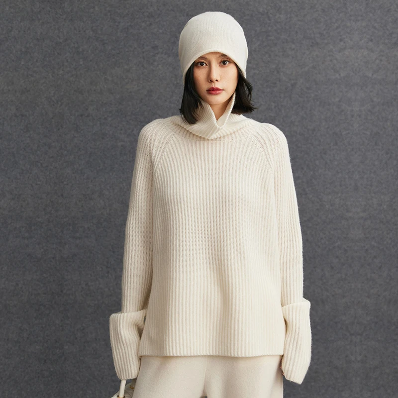 

Осенне-зимние женские базовые пуловеры с высоким воротом, 100% кашемировый свитер, толстый мягкий кашемировый трикотаж, однотонные топы с длинными рукавами