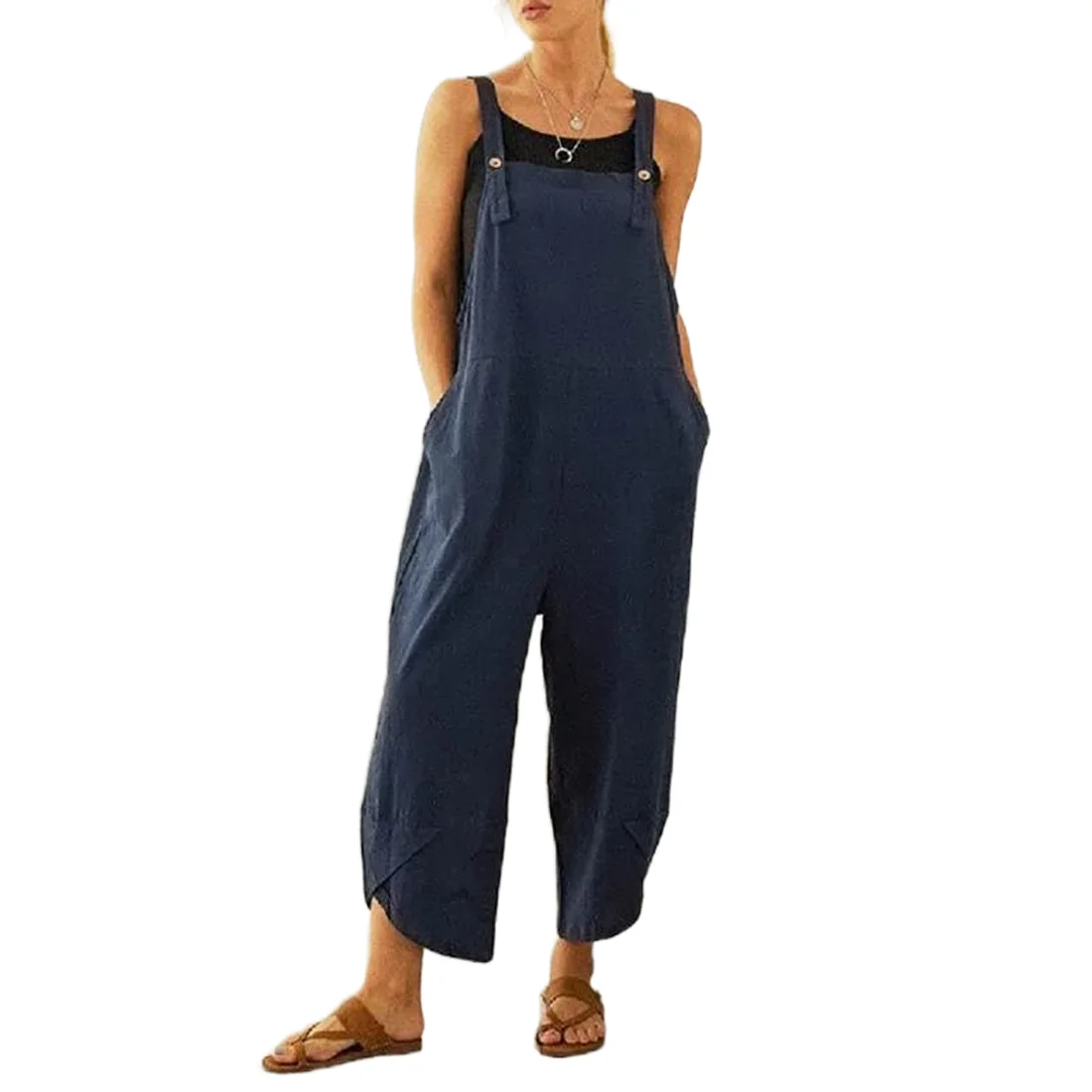 Dames Vintage Tuinbroek Losse Overalls Casual Baggy Mouwloze Overall Lange Jumpsuit Playsuit Slabbetje Broek Tuinbroek