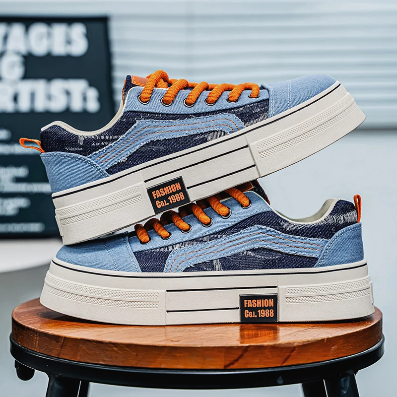 

HKDQ Fashion Platform Canvas Sneakers Man Comfortable Low-cut Men's Vulcanized Shoes Outdoor Breathable Casual Sneakers For Men