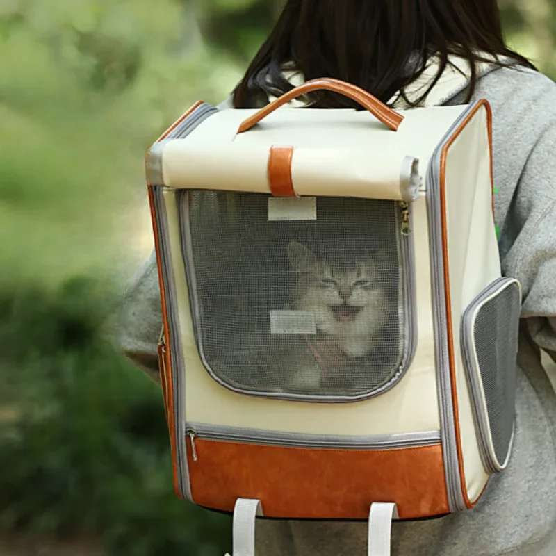 Puppies Out Cat Carrier Breathable Shoulders Animal Backpack Large Capacity Cat Basket Rolling Shutter Window Cat Transport Case