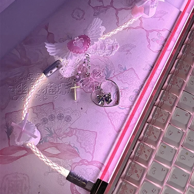 Original Aviation Plug-in Cable Customize Full Section Luminous DIY Pink White 8k Type-C Customized Keyboard Cable for Gamers