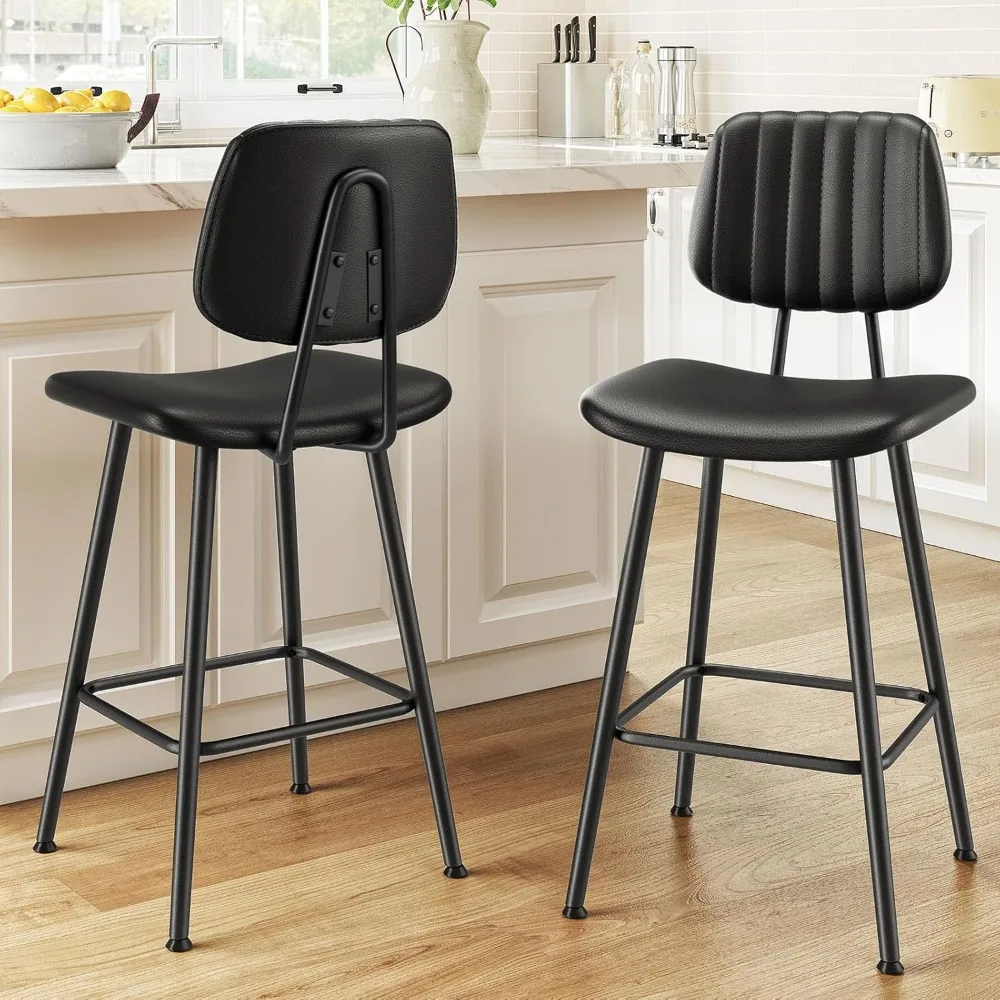 

Bar Stools Set of 2, Counter Height Barstools with High Backrest, Bar Chairs for Kitchen Island,Leather Bar stool with footrest