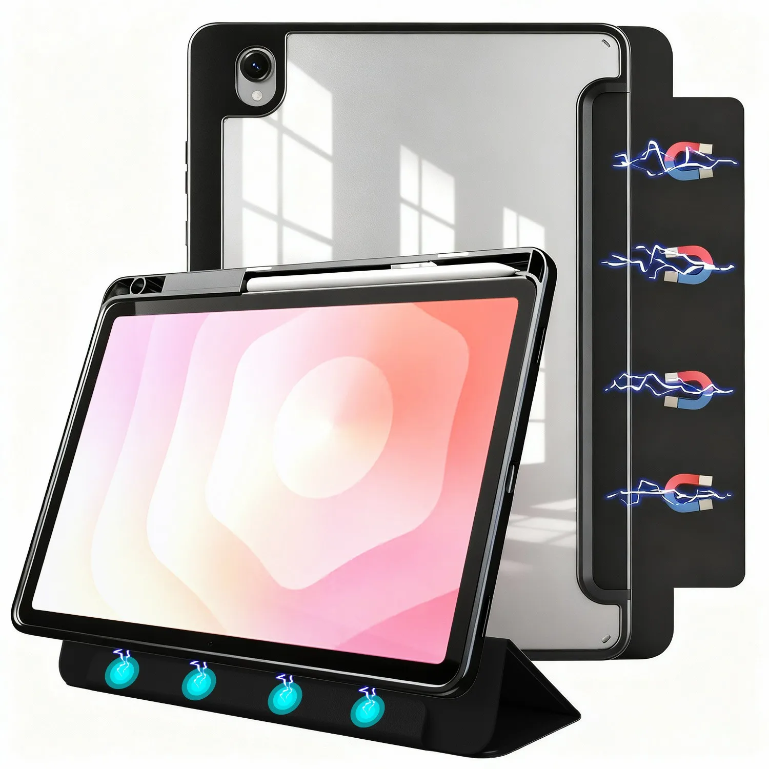 

For Samsung Galaxy Tab S11 Folding Stand Leather Case Magnetic Detachable Tablet Cover with Auto Wake / Sleep - Black