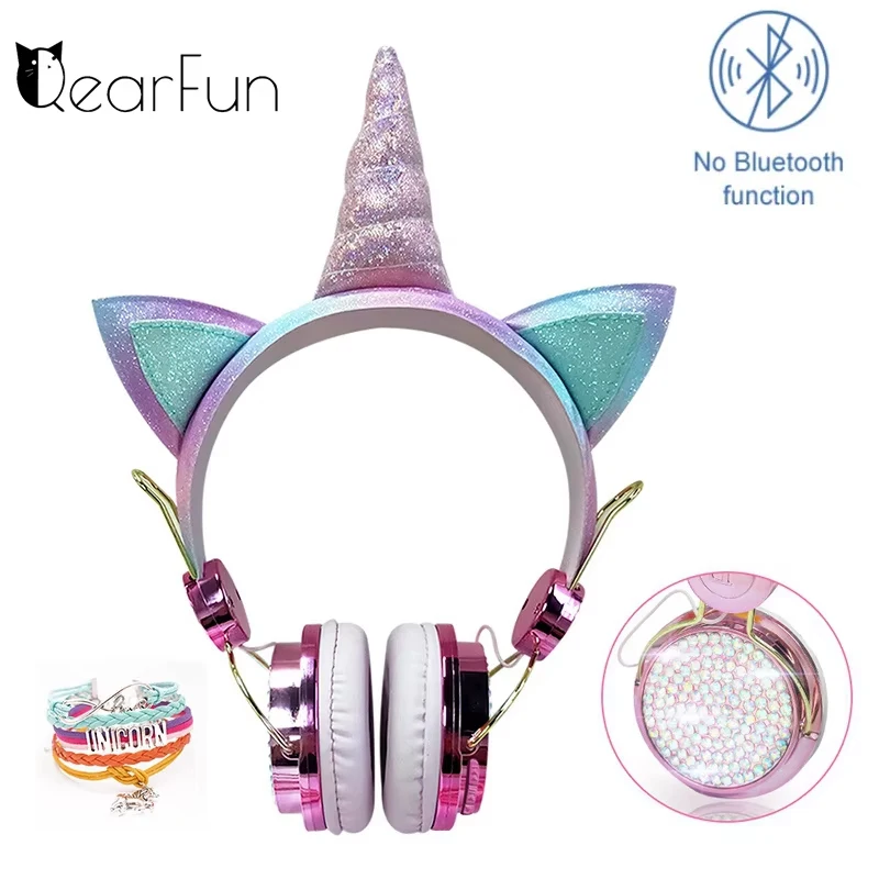 Kids Headphones Diamond Unicorn Wired Headphones with Microphone Girls Music Phones Headset for Children Daughter Kids Gifts