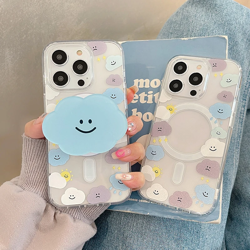 Coreano carino supporto magnetico Grip Tok Cartoon Cloud Magsafe custodia per telefono per iPhone 16 15 14 13 12 11 Promax XSMAX 7 Cover posteriore