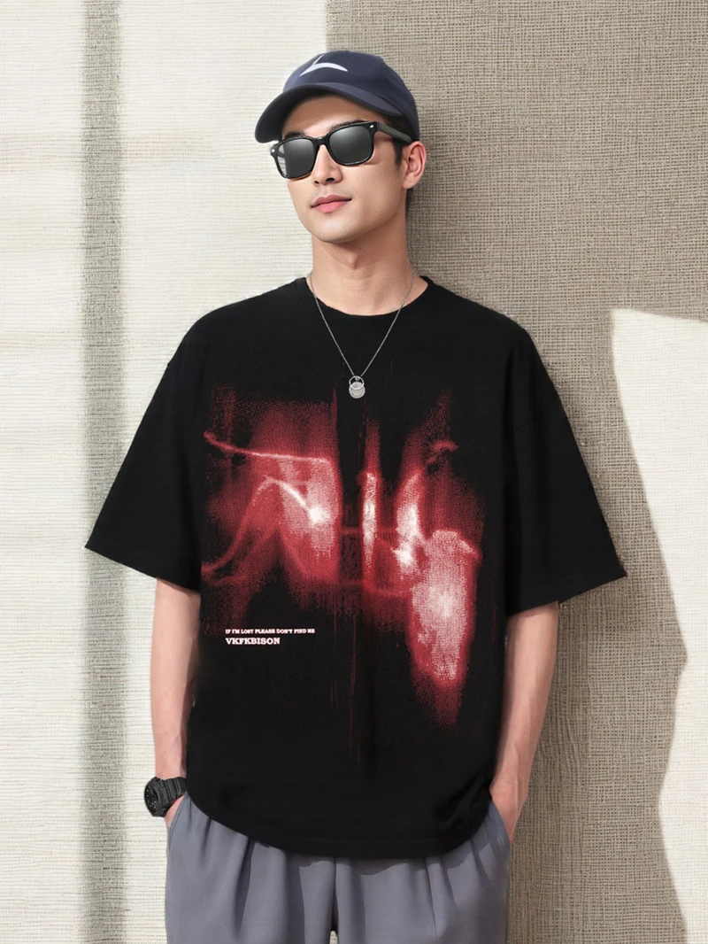 

American retro graffiti print short-sleeved T-shirts for men and women, new summer trendy brand loose casual couple tops