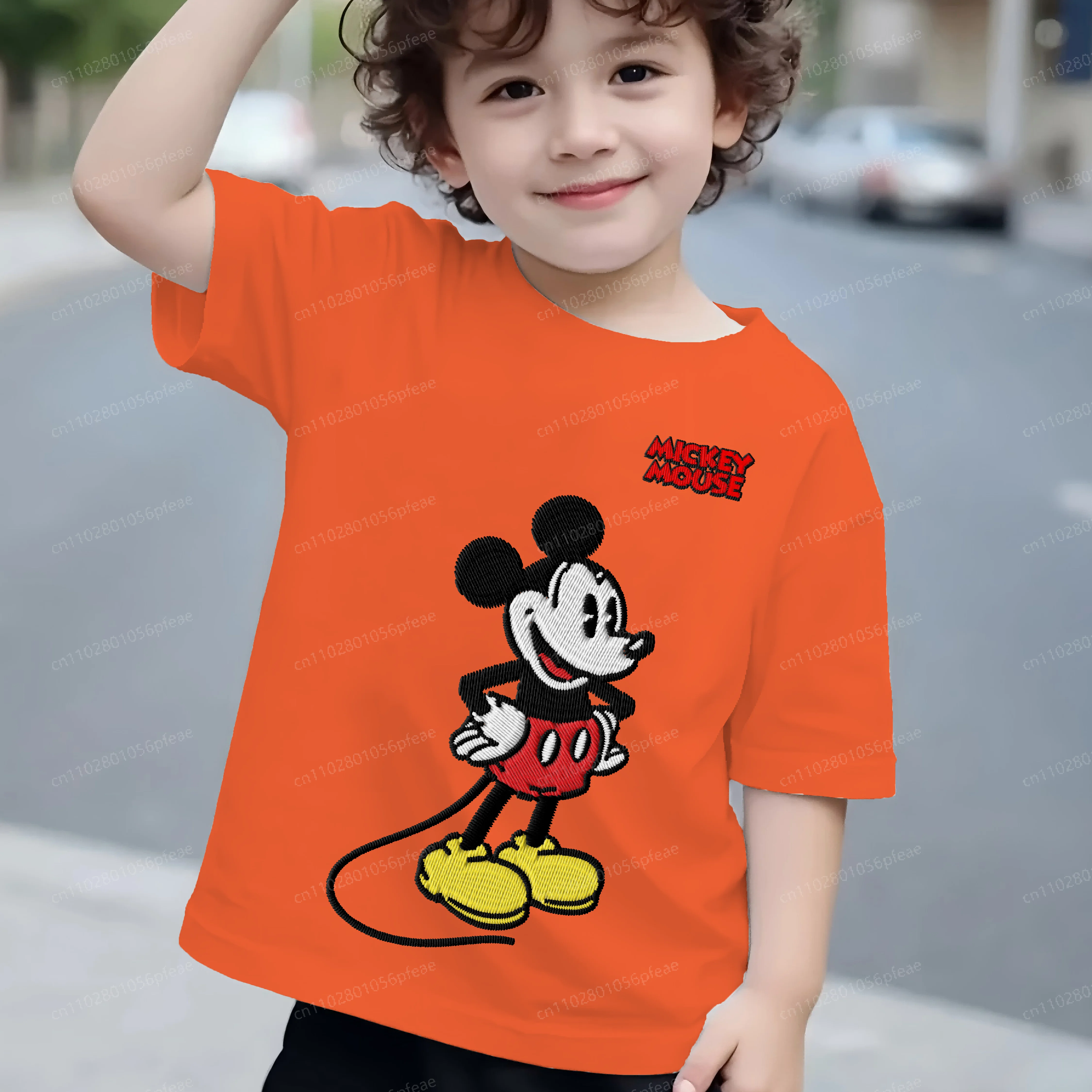 

Embroidery Mickey 3D Printing T-shirts for Boys O-neck Children's Clothing Summer Clothes Boy Texture 2025 Kids T-shirt Mickey