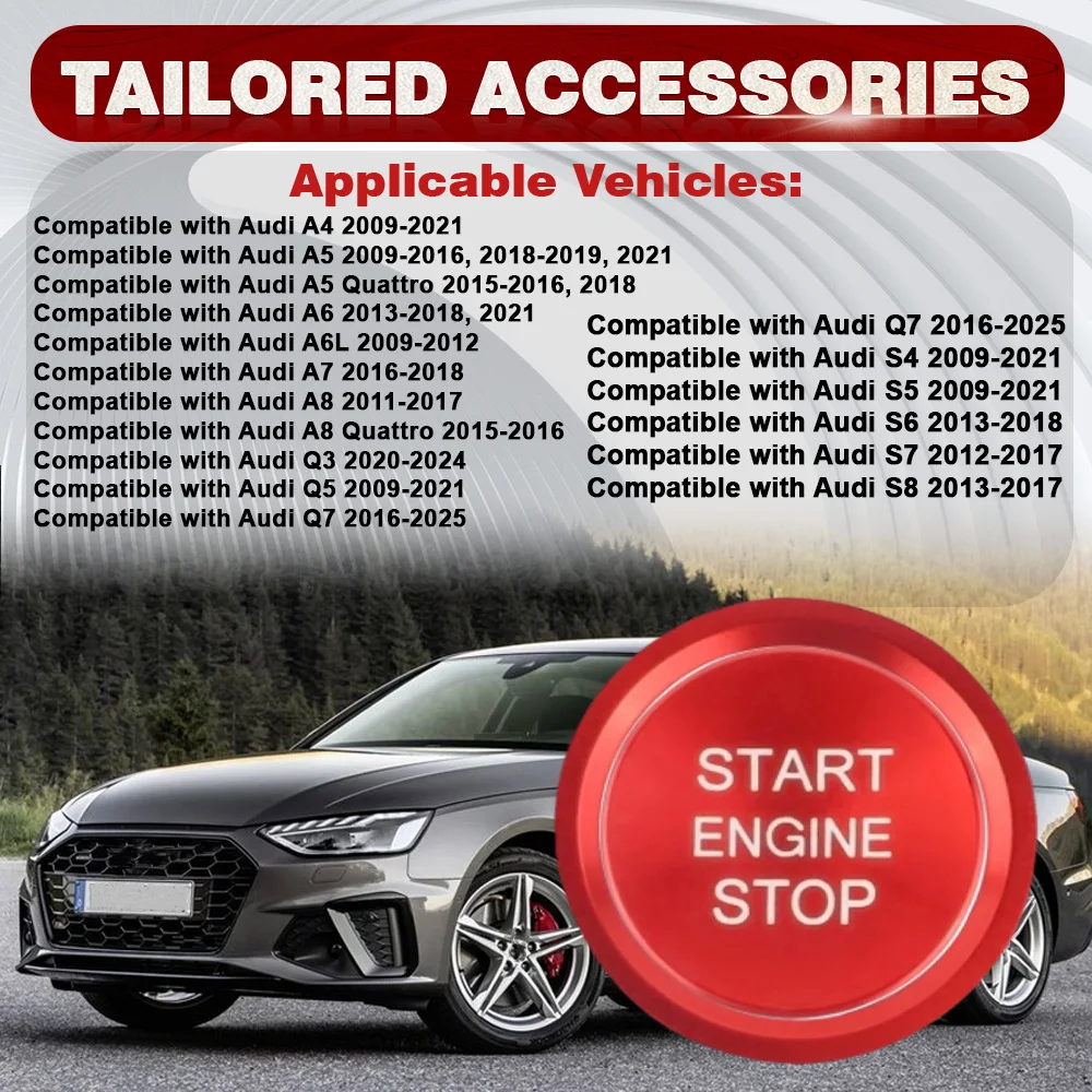 Car Engine Start Button Ignition Key Ring Cover Trim for Audi A3 A4 A4L A5 A6 A6L A7 A8 Q3 Q5 Q7 S3 S4 S5 S6 S7 S8 Aluminum view 4