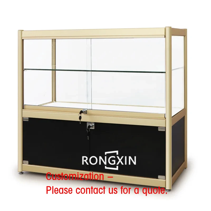 

custom.Tempered Glass Jewelry Display Counter Aluminum Frame Jewelry Display Cabinet Lock Drawer Stainless Steel Display R