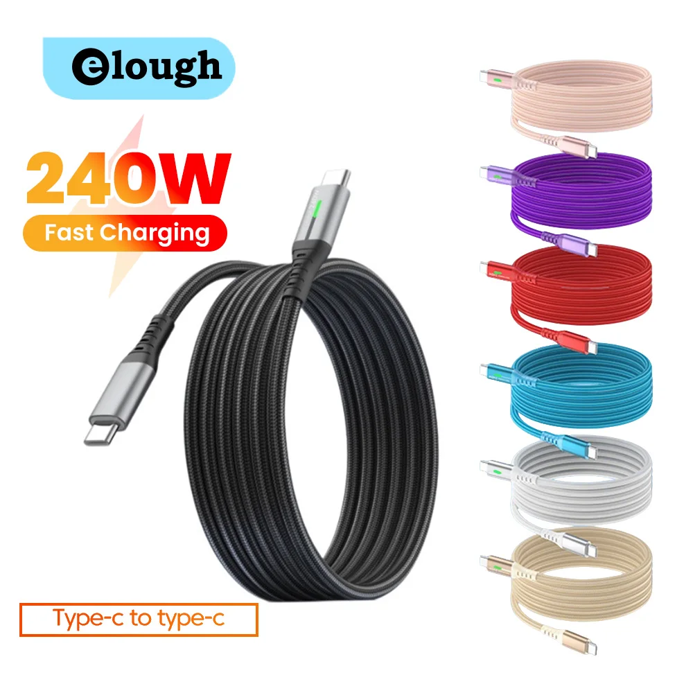 240W Dual Type C Braided Fast Charging Data Cable 6A USB C To Type C Cable For iPhone 15 16 17 Huawei Honor Samsung Xiaomi