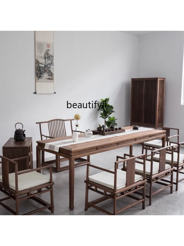 ChineseTea Table and Chair Meditation Tea Chair Solid Wood Simplicity Modern Dining Chair Sofa Chair round-Backed Armchair Retro