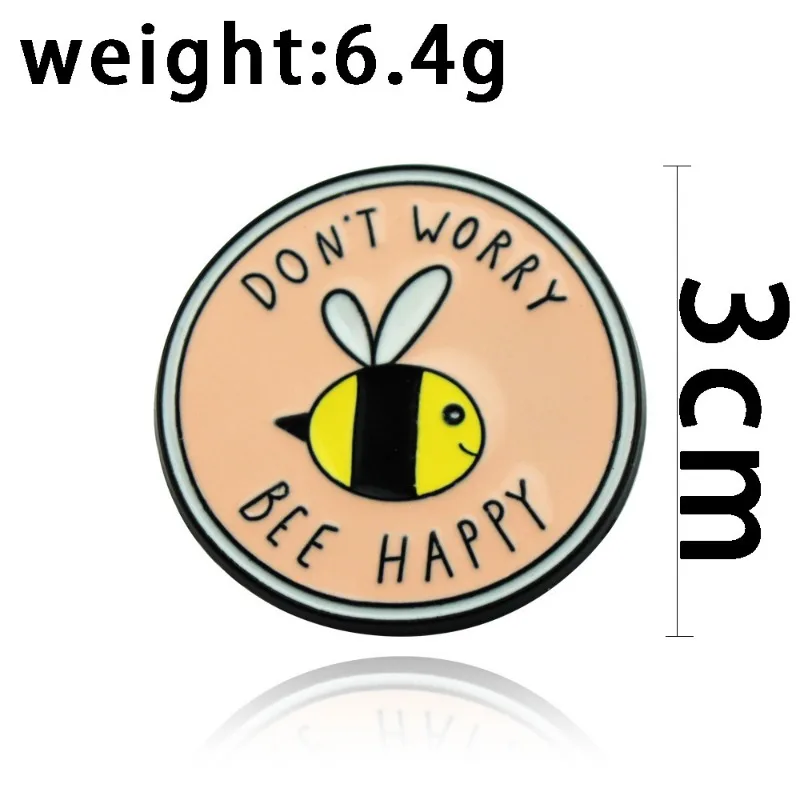 Cartoon 'Don't Worry Bee Happy' Brooches Pink Cute Insect Bee Lapel Enamel Pins Brooches Badges Clothes Bags Pin Charm Gift