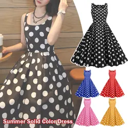Retro 50s 60s Rockabilly Party Dress Women Elegant Polka Dot Printed Swing Dress Office Lady Cocktail Evening Party Dress