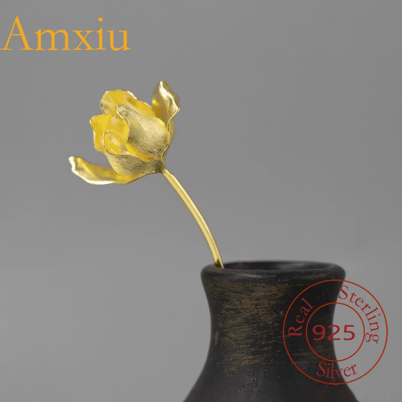 

Amxiu Sterling Silver 925 This Moment Pure Silver Hairpin Style Tulip Flower Beautiful Poetic Artistic Sense Handmade Feel
