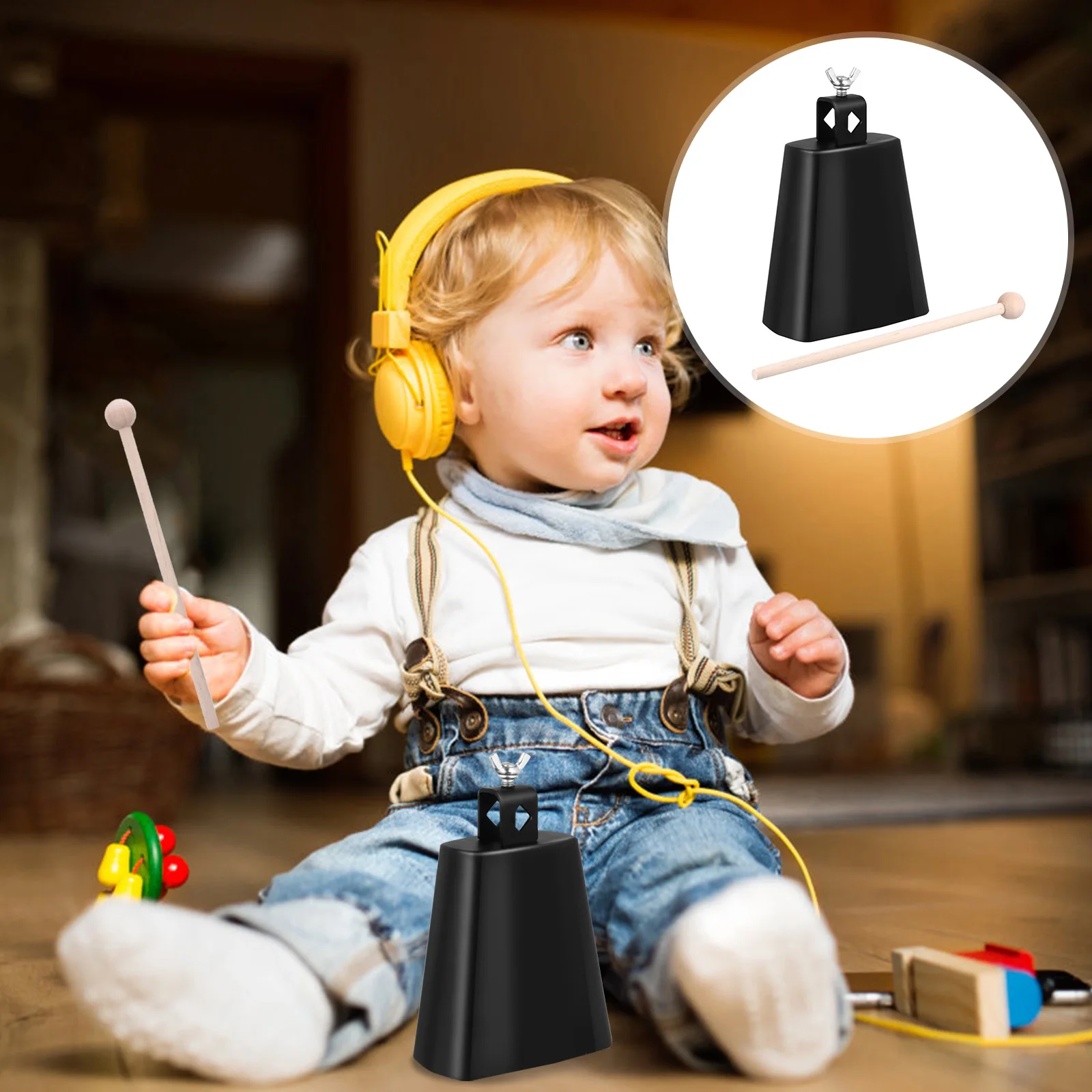 

Kids Musical Instruments Cowbell Knocking Stick Percussion Drum Accessories Black Child