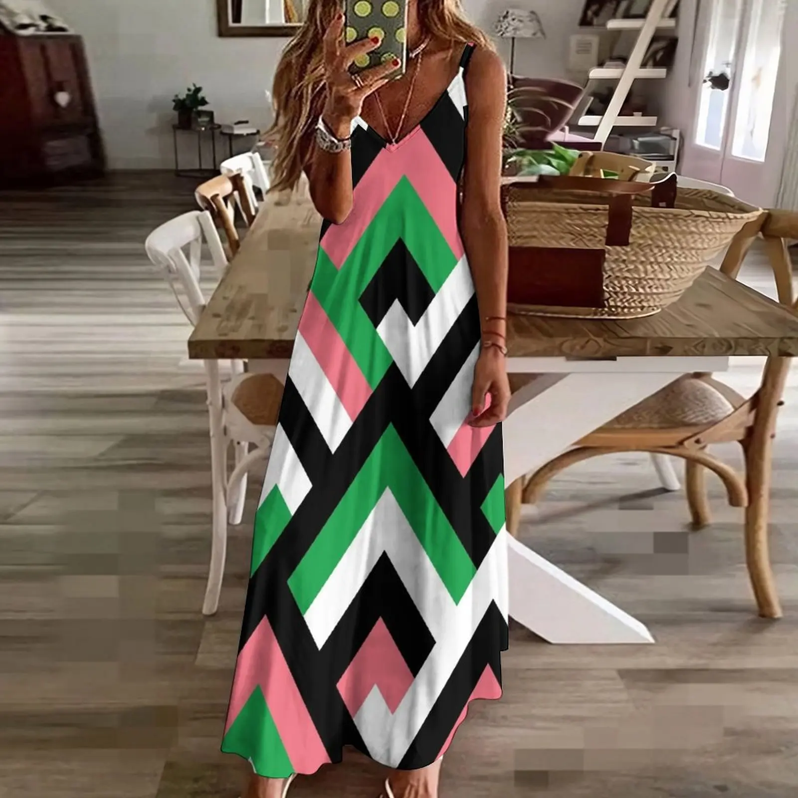 Pink and Green Diamond aka Tetragon Pattern Sleeveless Dress Long dresses prom dress 2023 Woman clothing