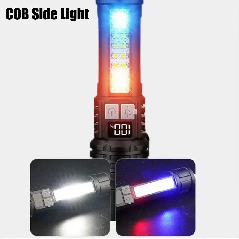 Leistungsstarke LED-Zoom-Taschenlampe, USB-wiederaufladbar, Notfall-Taschenlampe mit Leistungsanzeige für Outdoor-Camping-Abenteuer – Detail 9