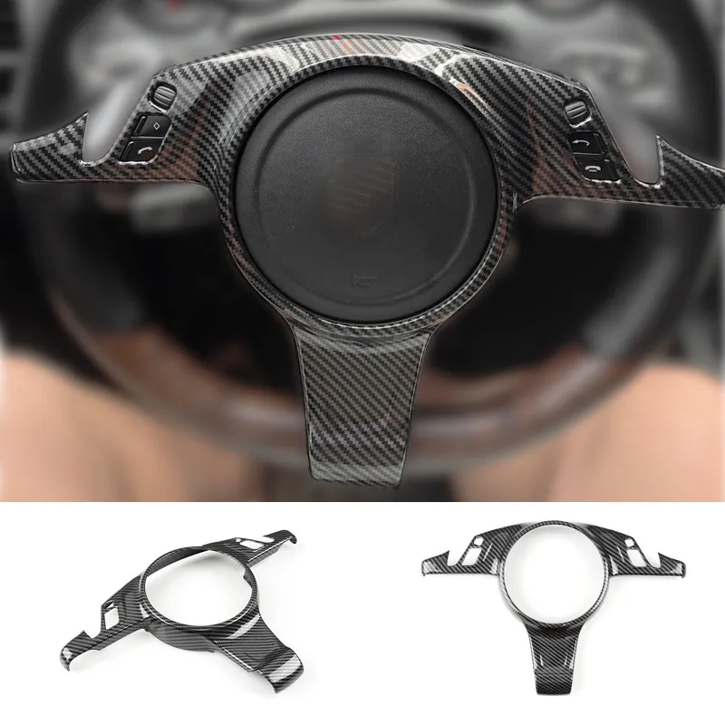 

For Porsche Cayenne 2011 - 2017 Panamera 2010 - 2016 Car Carbon Texture Interior Steering Wheel Panel Protective Cover Trim