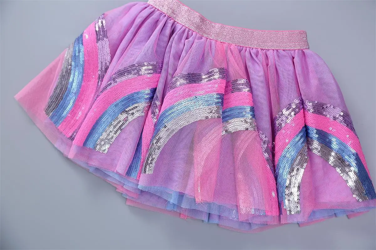 2024 Hot Sale Sweet Kids Girls Skirt Summer Rainbow Embroidery Children Girl Tutu Skirt