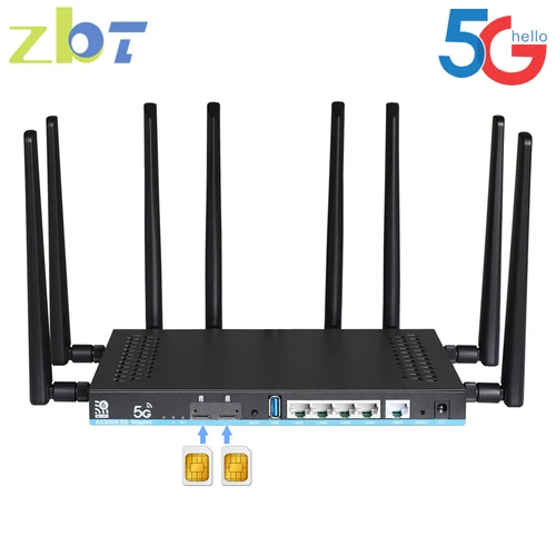 ZBT 듀얼 SIM 카드 5G 라우터, 2 * SIM Wifi6 3000Mbps Openwrt DDR4 1GB 4 * LAN USB3.0 5G 모뎀 MU-MIMO 4T4R 안테나 와이파이 부스터 