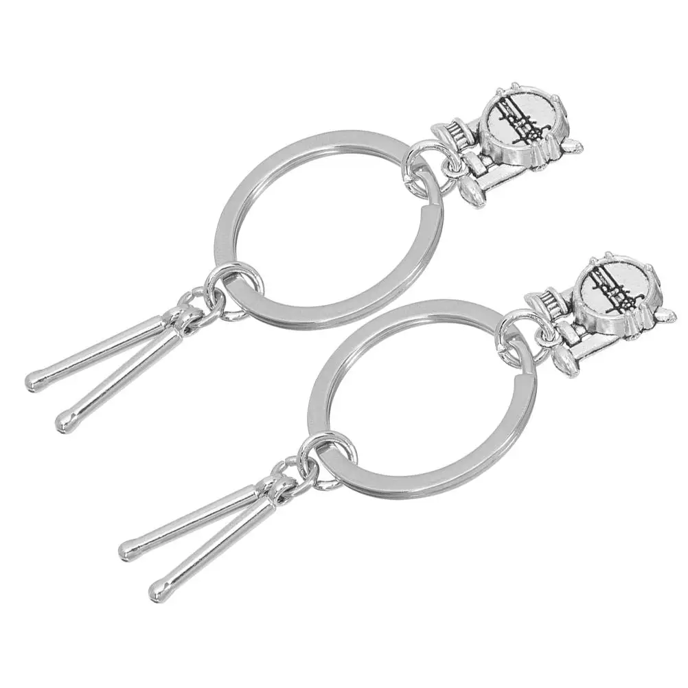 

2 Pcs Instrument Drum Kit Keychain Ring Rock and Roll Accessories Silver Drummer