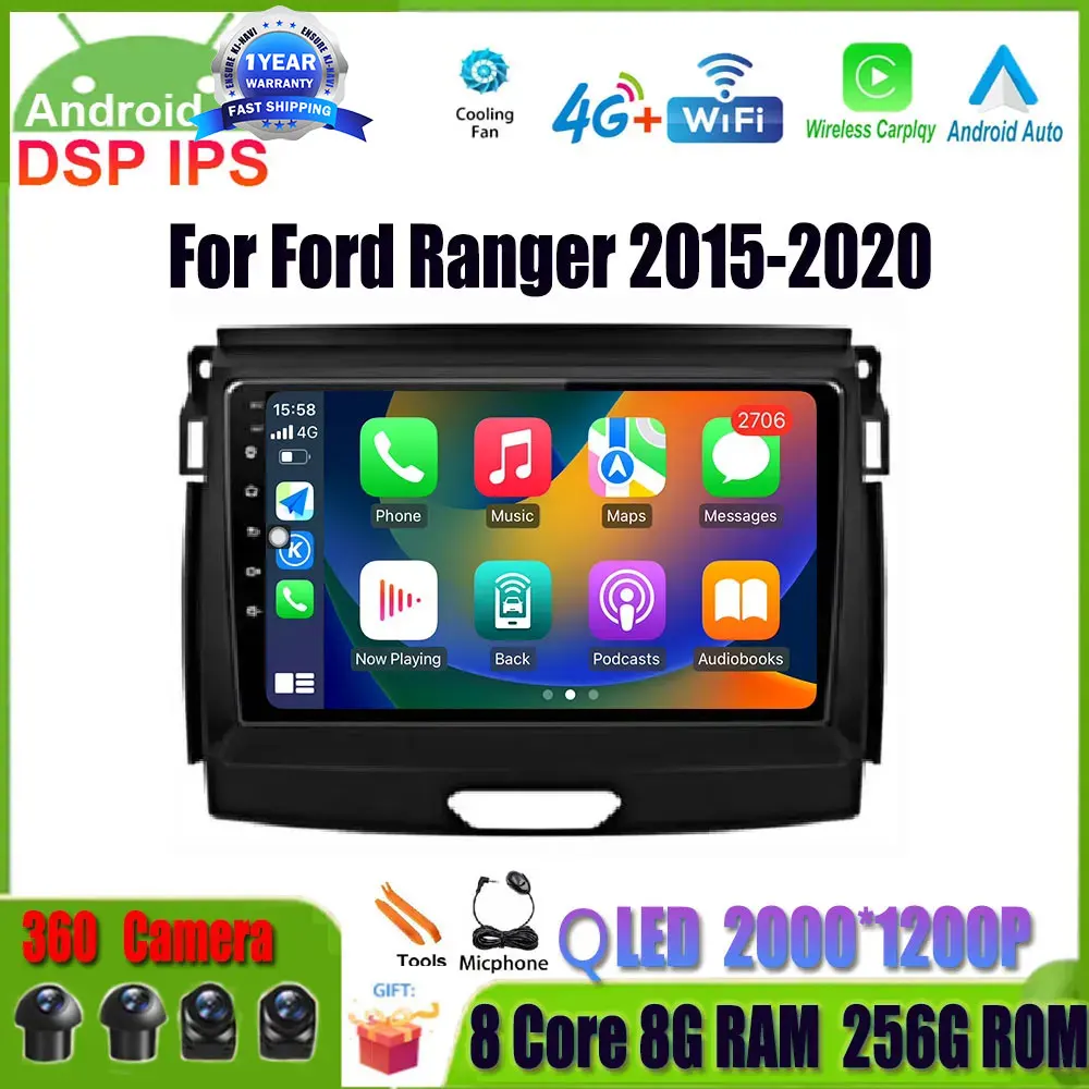 

9" 4G+WIFI Android 14 Car Stereo Radio DSP IPS Screen For Ford Ranger 2015-2020 GPS Navigation Multimedia Player Auto DVD