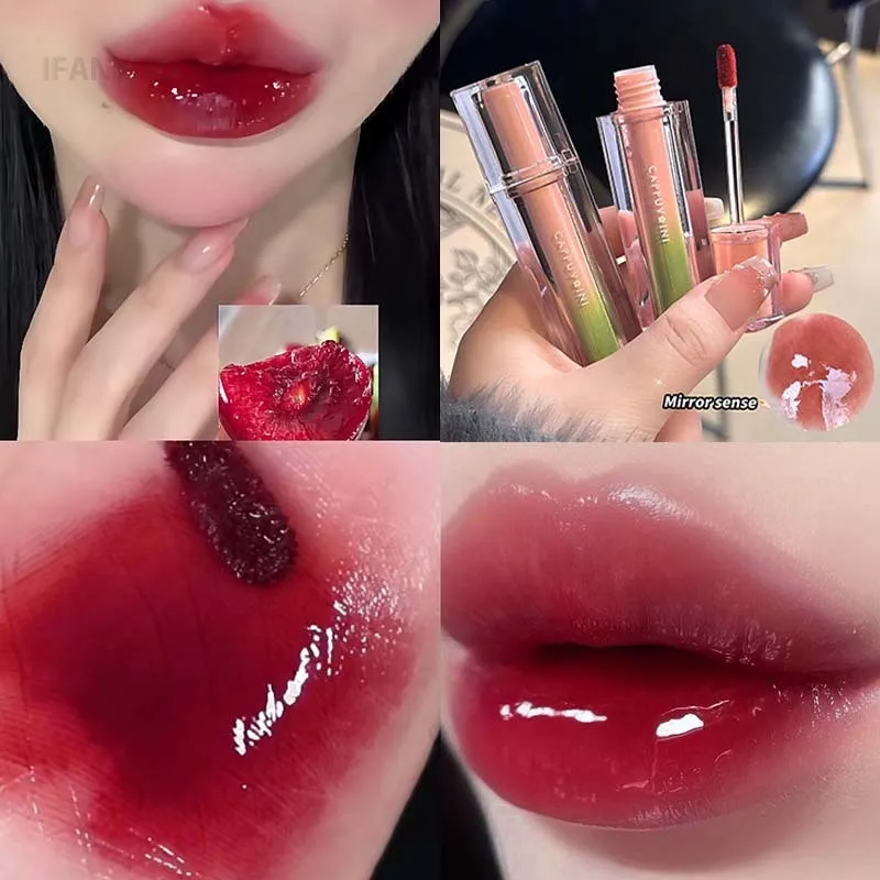 عارية الأرجواني مرآة الشفاه الصقيل طويلة الأمد غير يتلاشى ترطيب أحمر الشفاه السائل الملمس المائي الجلد اشراق أحمر داكن الشفاه تينت
