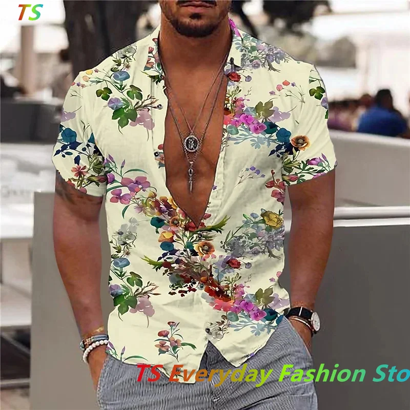 Floral Shirts For Men 3d Print Summer Men\'s Hawaiian Flower Shirt Beach Short Sleeve Fashion Tops Tee Shirt Man Blouse Camisa