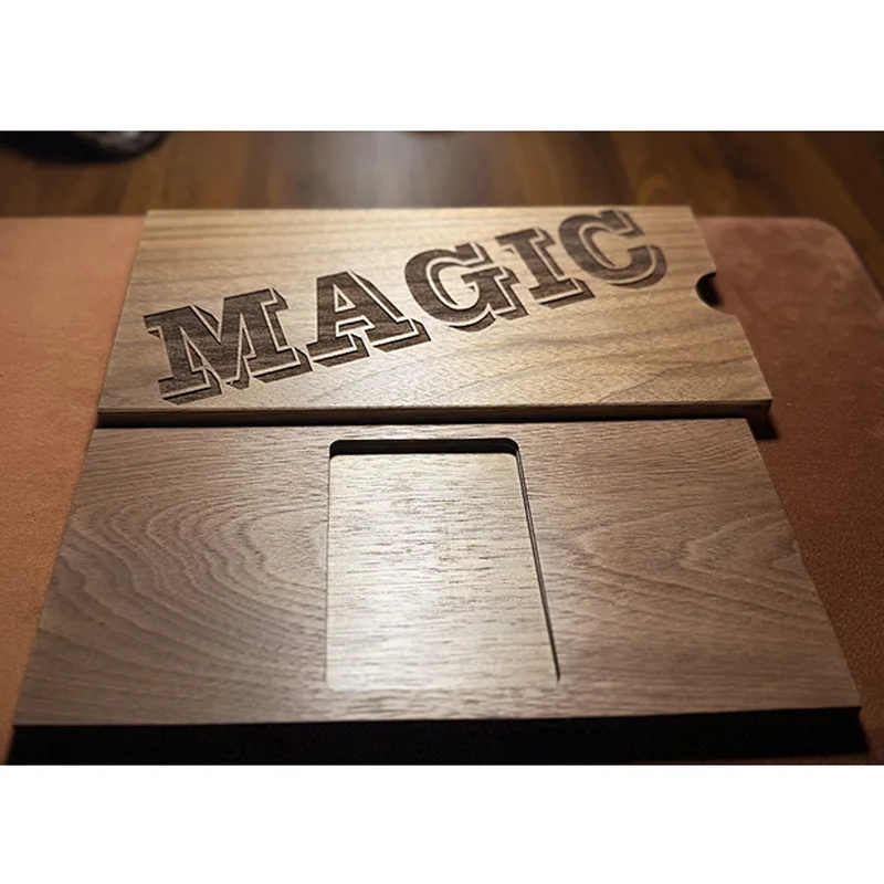Deluxe Drawer Magic Box (Walnut Edition) Magic Tricks Vanished Card Reappear in Wooden Box Close-up Video Illusions Gimmicks