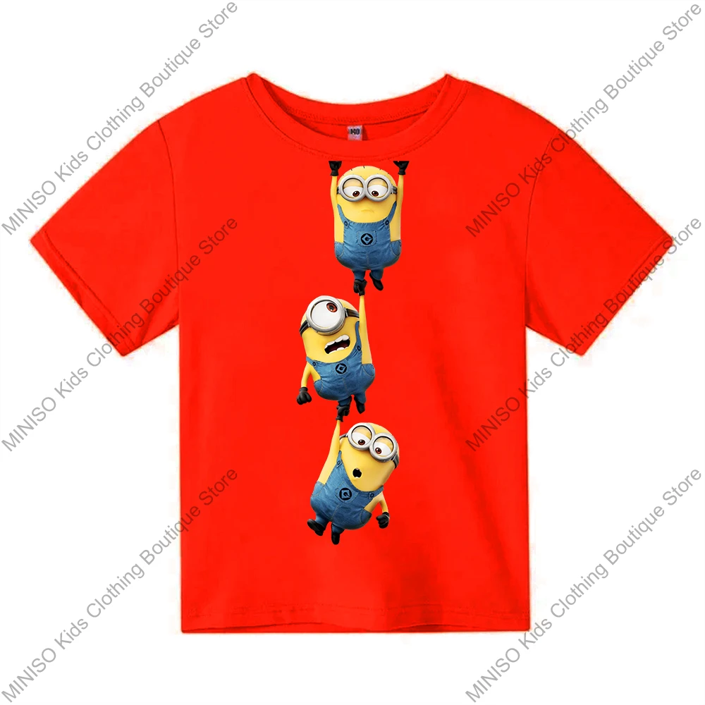 MINISO 100% Cotton T-Shirt Anime Cartoon Funny Minion Print Fashion Casual Streetwear Oversized Tshirt Kids Adults Tops Clothing