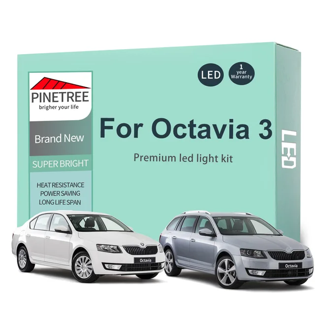 14 sztuk Canbus Led zestaw do oświetlenia wnętrza dla Skoda Octavia mk3 3 5E 5E3 5E5 RS Sedan kombi 2012-2017 mapa Dome Trunk