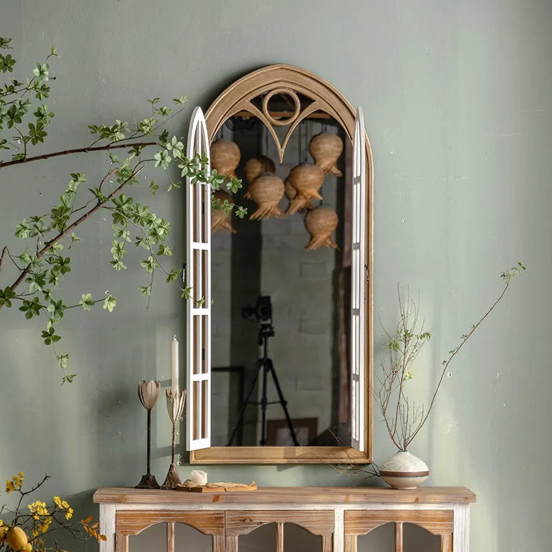 Full-length mirror wall-mounted household solid wood full-length mirror living room makeup decorative mirror