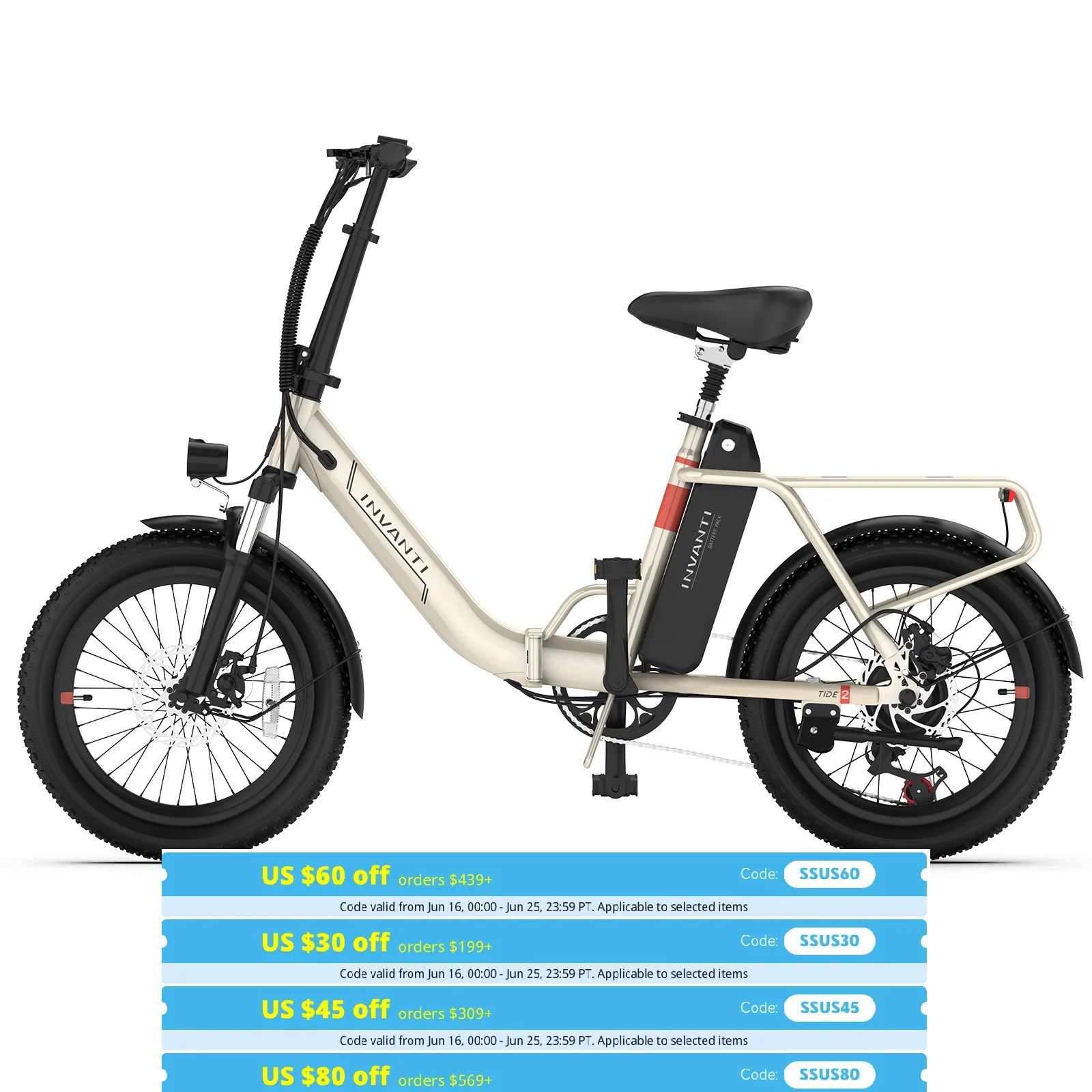 

INVANTI TIDE2 20" Folding Electric Bike 500W Motor 48V 10.4Ah Battery